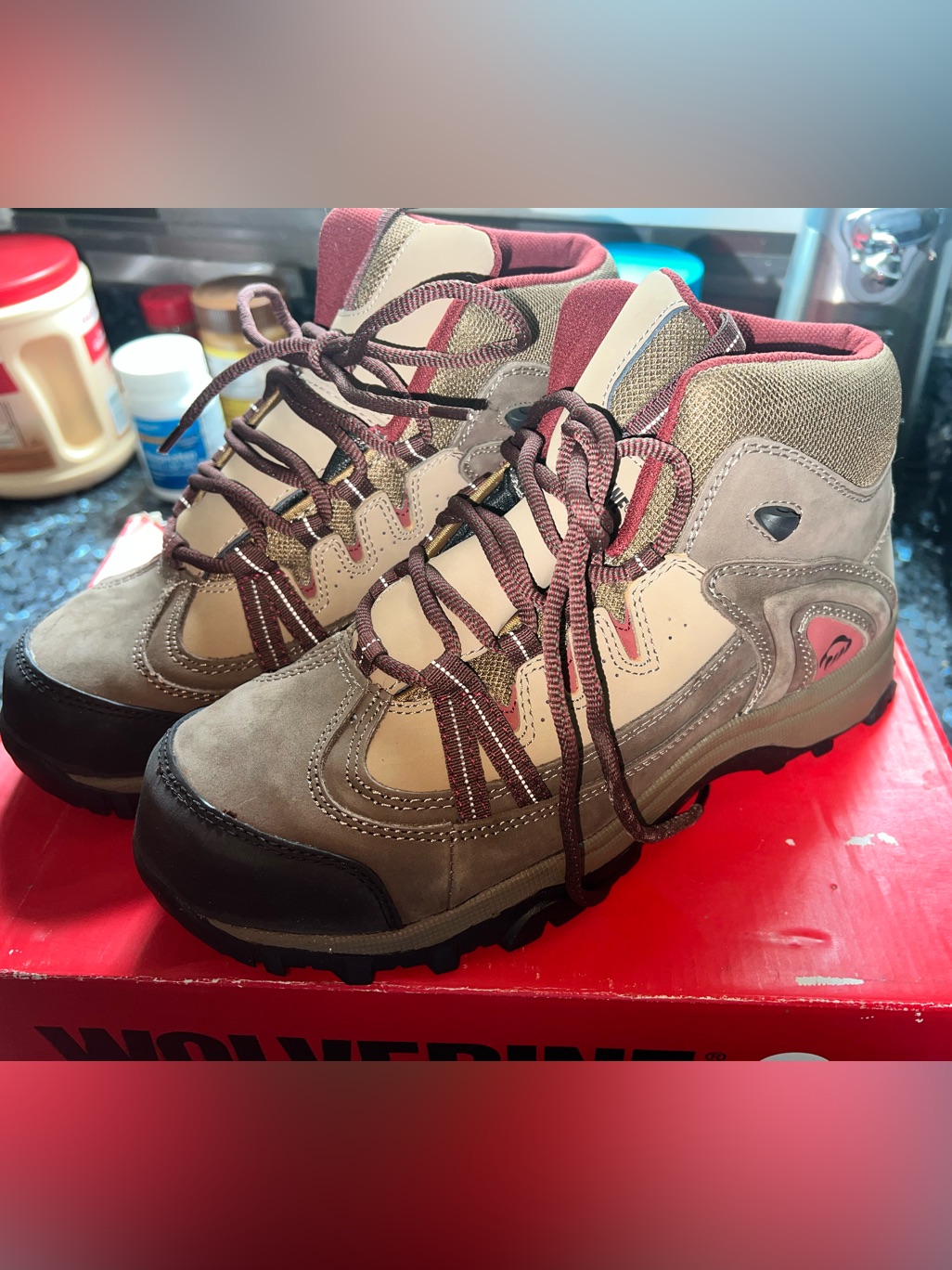 Wolverine Tan, Brown & Red Rugged Hiking Boots